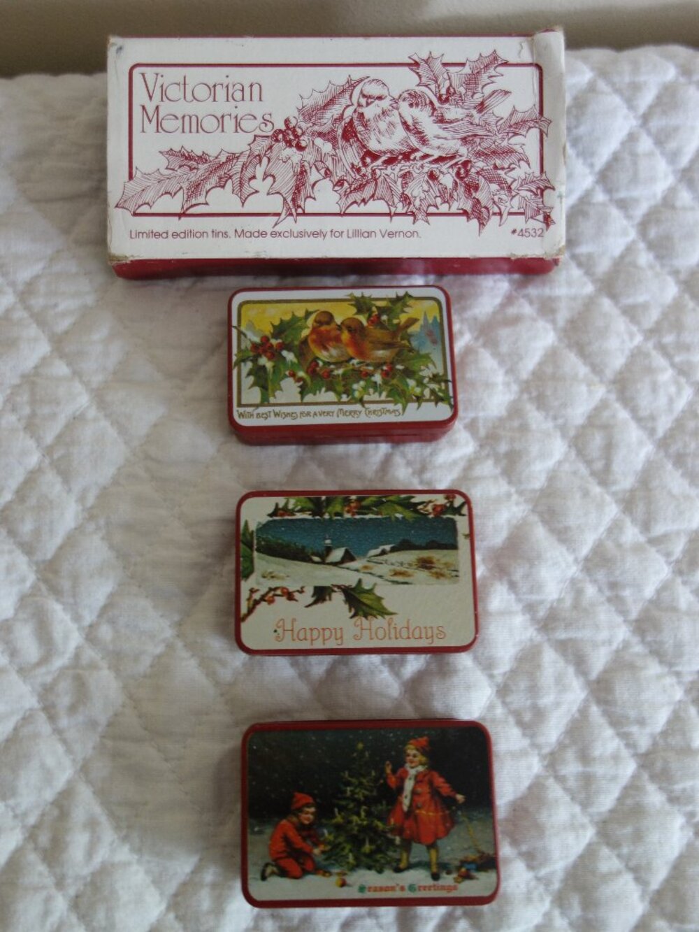 Vntg New 1981 Lillian Vernon Victorian Memories – Box of 3 Holiday metal tins